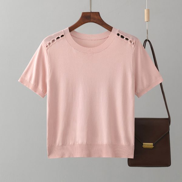 Cutout Beading Slim Tee for Summer