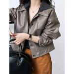 Elegant Brown Faux Leather Coat | Fall Motorcycle Jacket