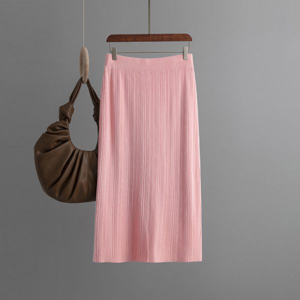 Elegant Back-Slit Wool Skirt for Autumn