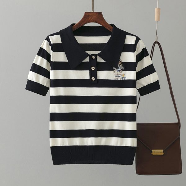 Bear Striped Ice Silk Polo Tee