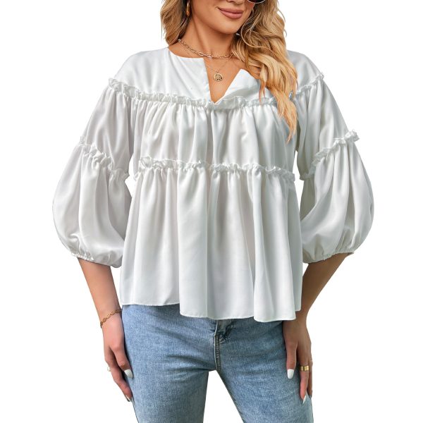 Summer White Lantern Sleeve Girl's Shirt