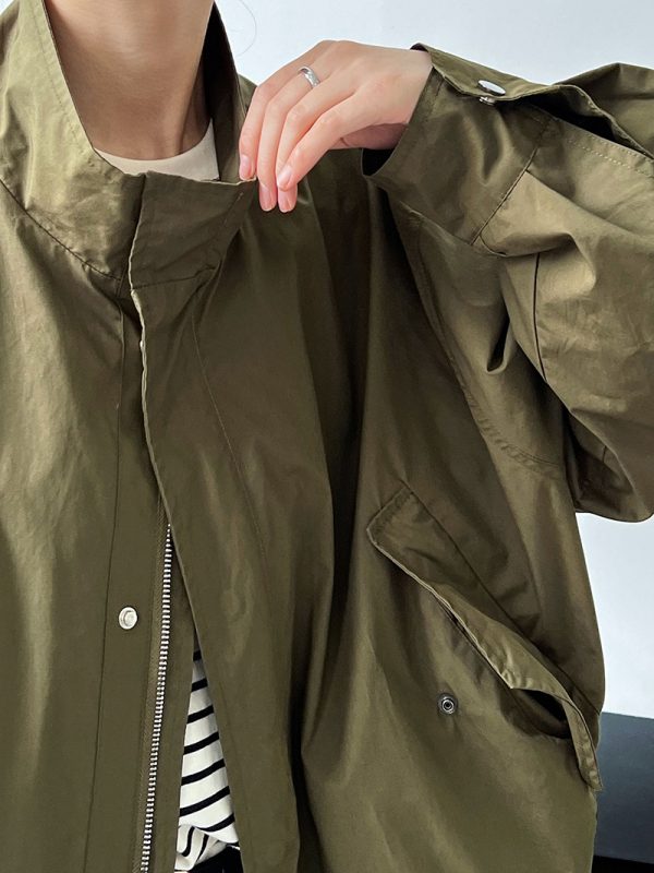 Retro Stand Collar Cargo Jacket