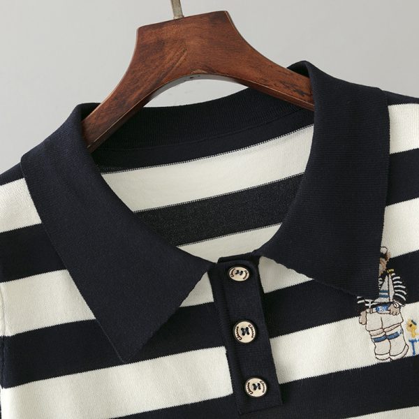 Bear Striped Ice Silk Polo Tee