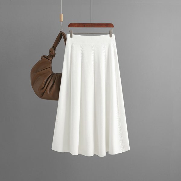 Khaki Knitted A-Line Skirt: Winter Chic