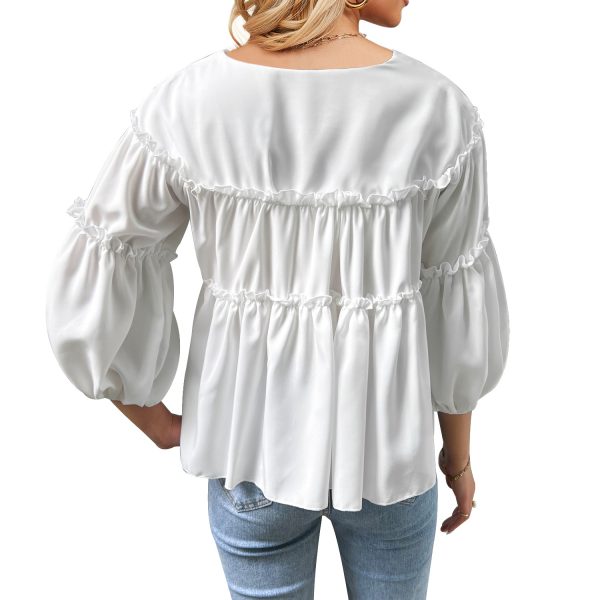 Summer White Lantern Sleeve Girl's Shirt