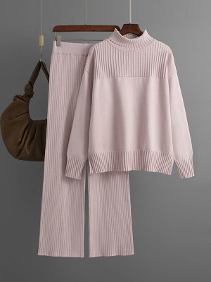High Collar Knit Sweater Set