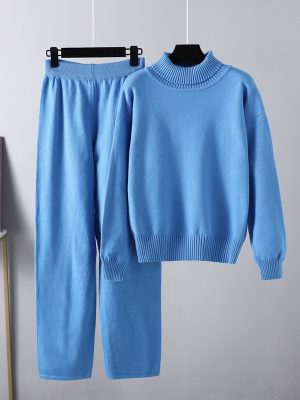 High Collar Solid Color Knit Suit