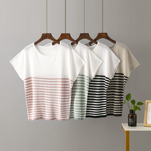 Striped Soft Batwing Sleeve Silk Tee