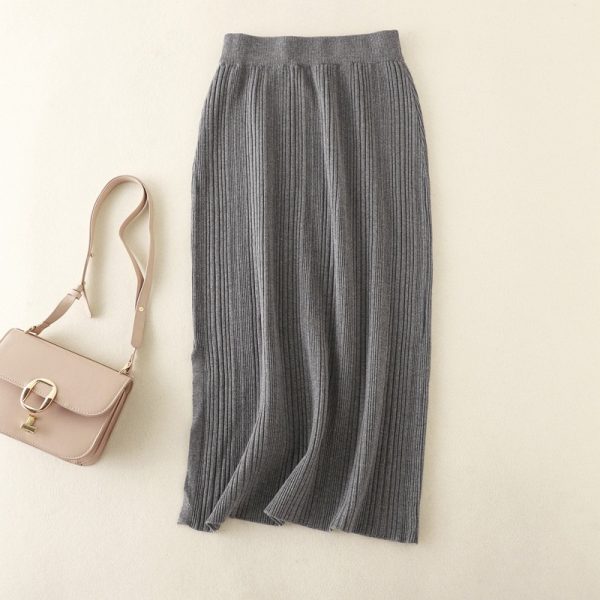 Casual Knitted High Waist Slit Skirt