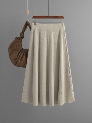 Khaki Knitted A-Line Skirt: Winter Chic