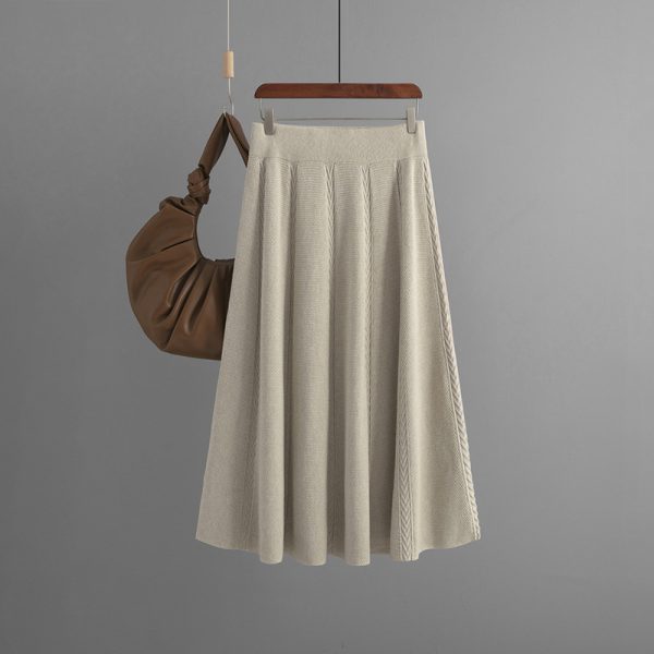 Khaki Knitted A-Line Skirt: Winter Chic