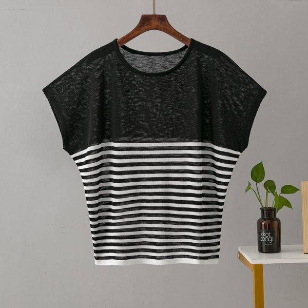 Striped Soft Batwing Sleeve Silk Tee