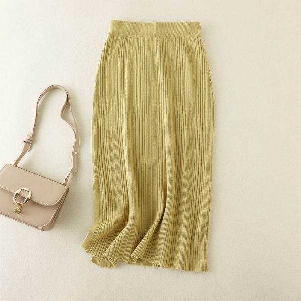 Casual Knitted High Waist Slit Skirt