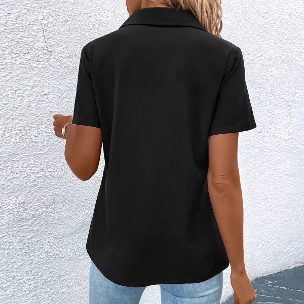 Zipper Short Sleeve Shirt - Women's Stylish Top