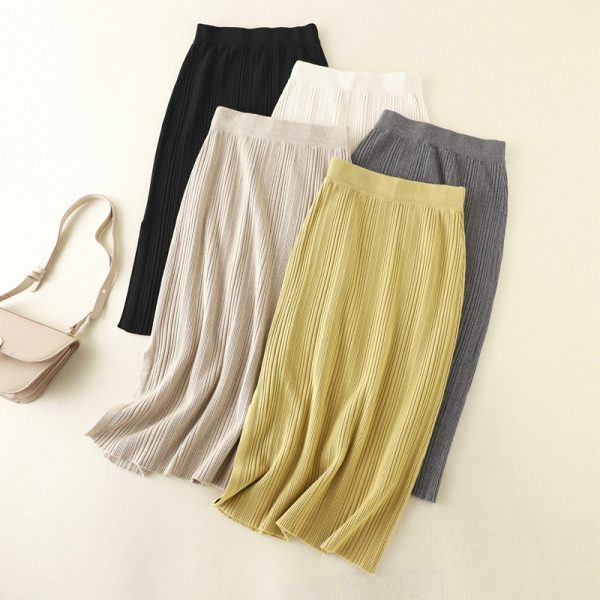 Casual Knitted High Waist Slit Skirt