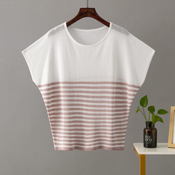 Striped Soft Batwing Sleeve Silk Tee