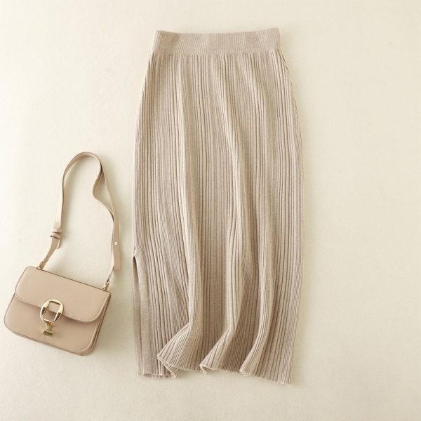 Casual Knitted High Waist Slit Skirt