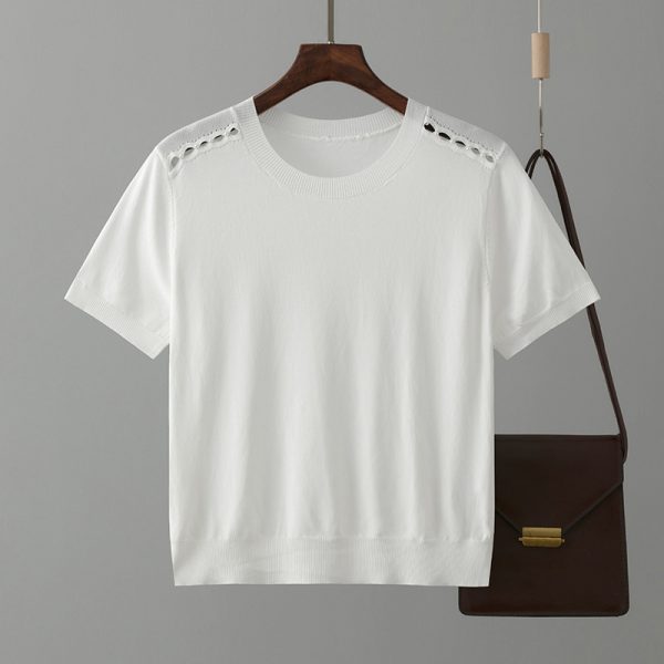 Cutout Beading Slim Tee for Summer