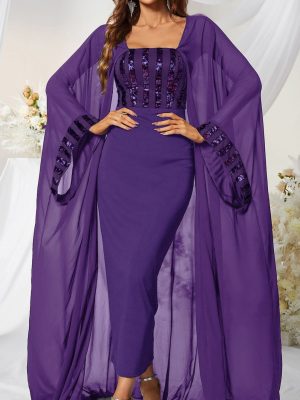 Elegant Chiffon Sequin Cloak Maxi Dress