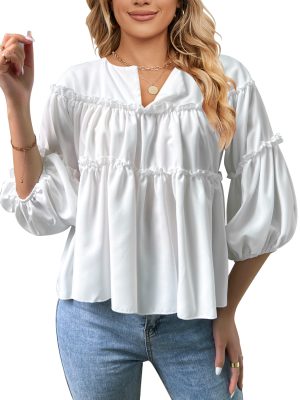 Summer White Lantern Sleeve Girl's Shirt