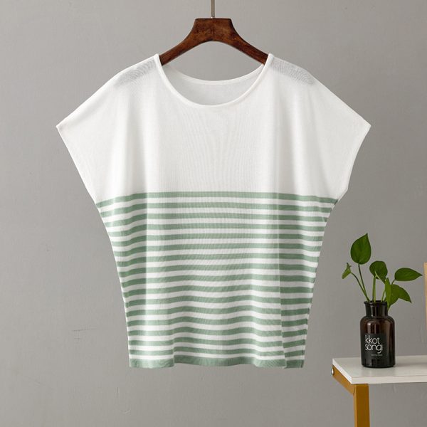 Striped Soft Batwing Sleeve Silk Tee