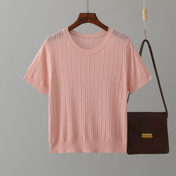 Summer Slim Fit Cutout Knit Tee