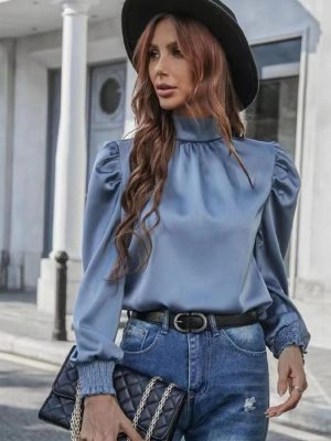 Elegant Bubble Sleeve Blouse - Autumn