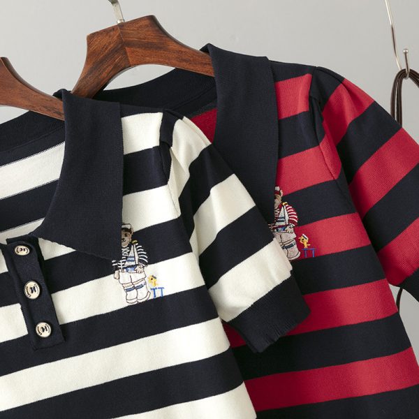 Bear Striped Ice Silk Polo Tee