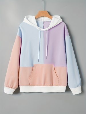 Loose Hooded Sweatshirt - Color Matching Style