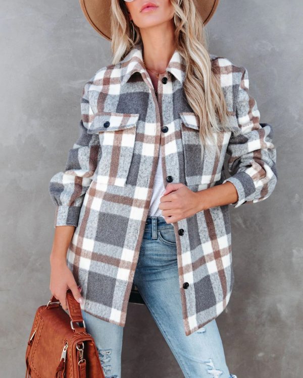 Plaid Brushed Collared Jacket