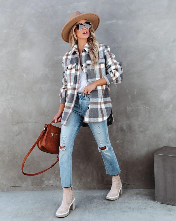 Plaid Brushed Collared Jacket