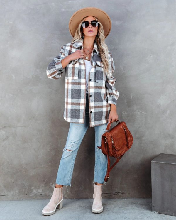 Plaid Brushed Collared Jacket