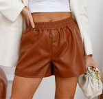 Simple Faux Leather Casual Loose Women's Shorts