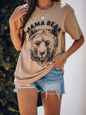 Mom Bear Graphic Print Casual T-shirt