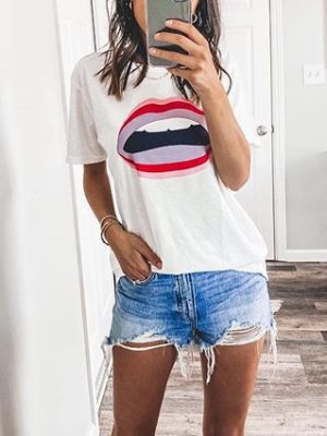 Lip Print Sweet Casual Tee - Summer