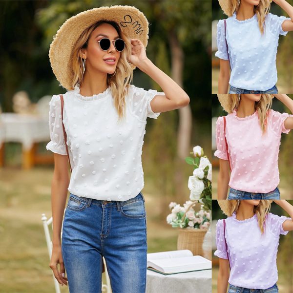 Chiffon Round Neck Short Sleeve Top - Summer Chic