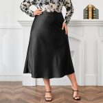 Plus Size High Waist Zipper A-Line Satin Skirt