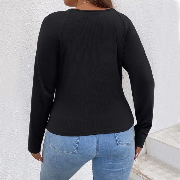 Plus Size Knitted Lace-Up Cutout T-Shirt