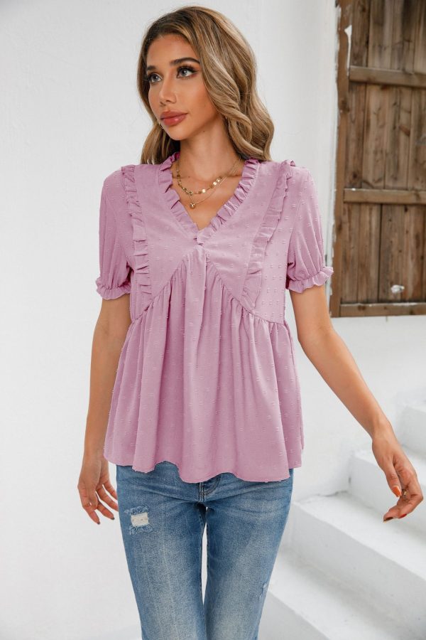 Office Chic V-Neck Short Sleeve Shirt: Women's Top