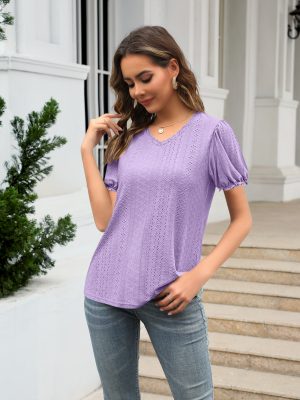 V-Neck Stitching Short Sleeve T-Shirt