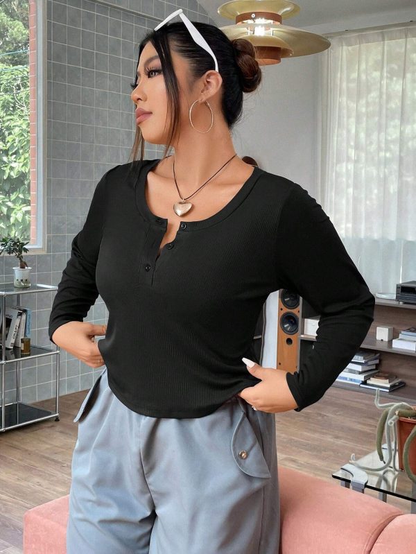 Plus Size Slim Button Long Sleeve T-Shirt