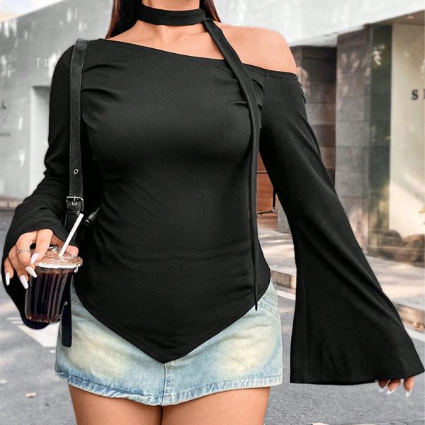 Plus Size Asymmetric Off-Shoulder T-shirt