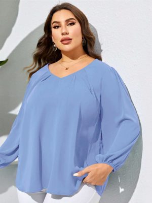 Plus Size V-Neck Puff Sleeve Shirt