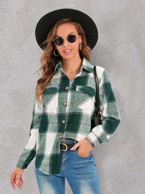 Women's Plaid Button Shirt Jacket