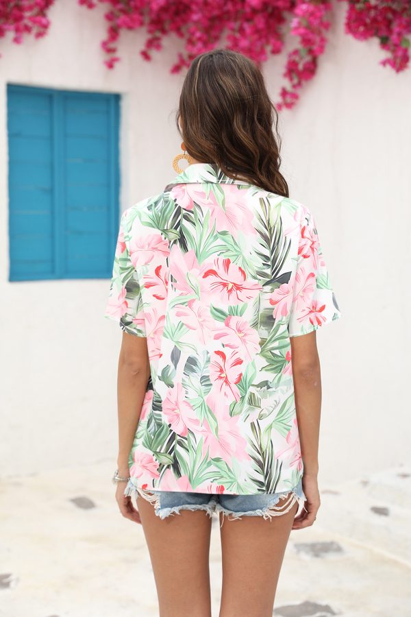 Floral Print Collared Shirt | Women's Short Sleeve Pleated Top