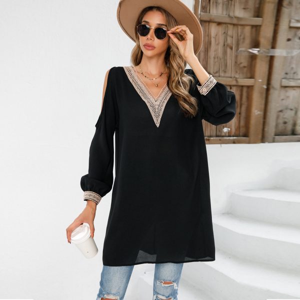 Off-Shoulder V-Neck Dress: Autumn-Winter Elegance