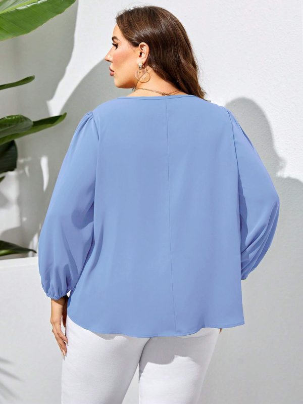 Plus Size V-Neck Puff Sleeve Shirt