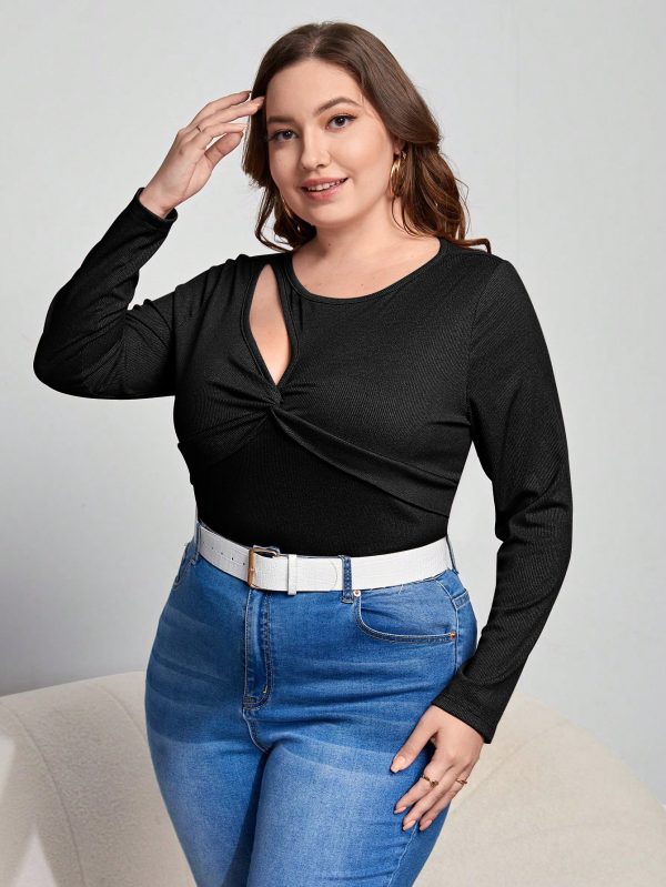 Plus Size Autumn Slim Long Sleeve T-Shirt - Stylish Cutout Design