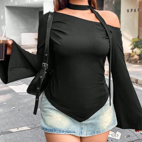 Plus Size Asymmetric Off-Shoulder T-shirt