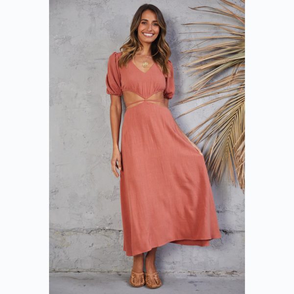 Spring Summer Solid Color High Waist Mid-Length Dress